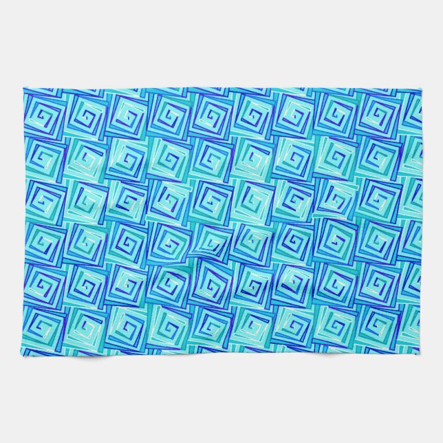 Mid-Century Modern square spirals - aqua multi Kitchen Towel (Horizontal)