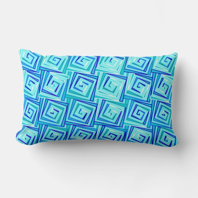 Mid-Century Modern square spirals - aqua multi Lumbar Pillow (Front)