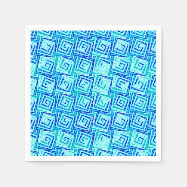 Mid-Century Modern square spirals - aqua multi Napkin (Front)
