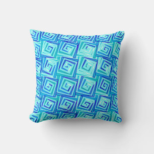 Mid-Century Modern square spirals - aqua multi Throw Pillow