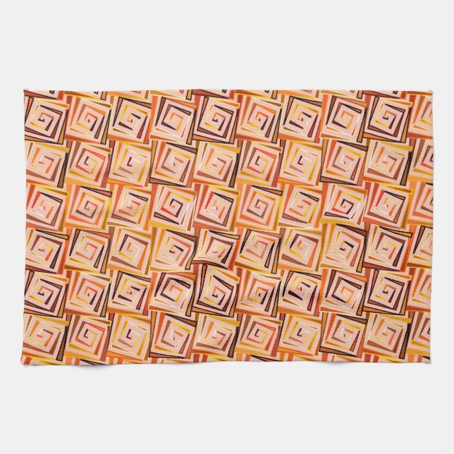 Mid-Century Modern square spirals - coral multi Kitchen Towel (Horizontal)