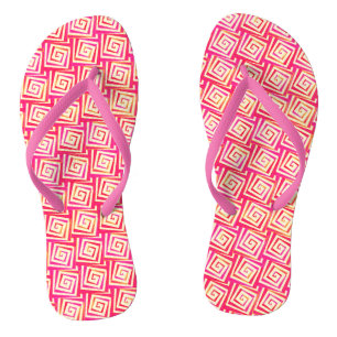 Mid-Century Modern square spirals - coral pink Flip Flops