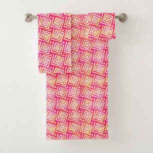 Mid-Century Modern Square Spirals, Coral Pnk Bath Towel Set