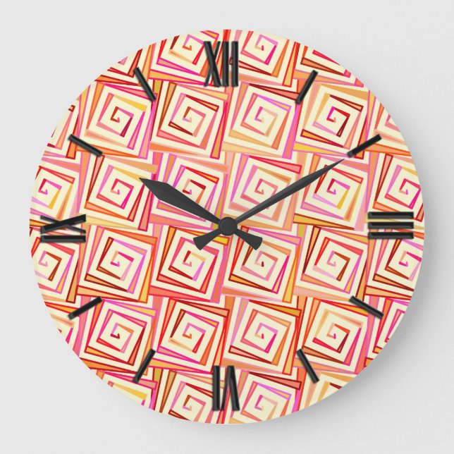 Mid-Century Modern square spirals - cream multi Large Clock (Front)