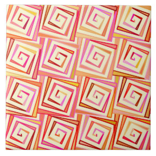 Mid-Century Modern square spirals - cream multi Tile