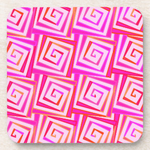 Mid-Century Modern square spirals - pink multi Coaster