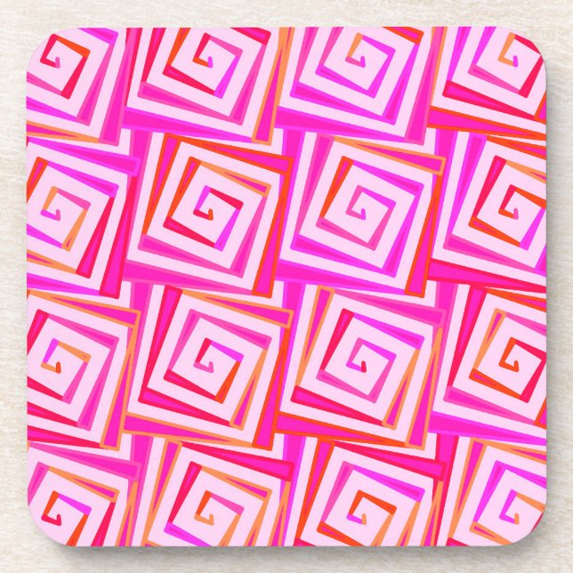 Mid-Century Modern square spirals - pink multi Coaster (Front)