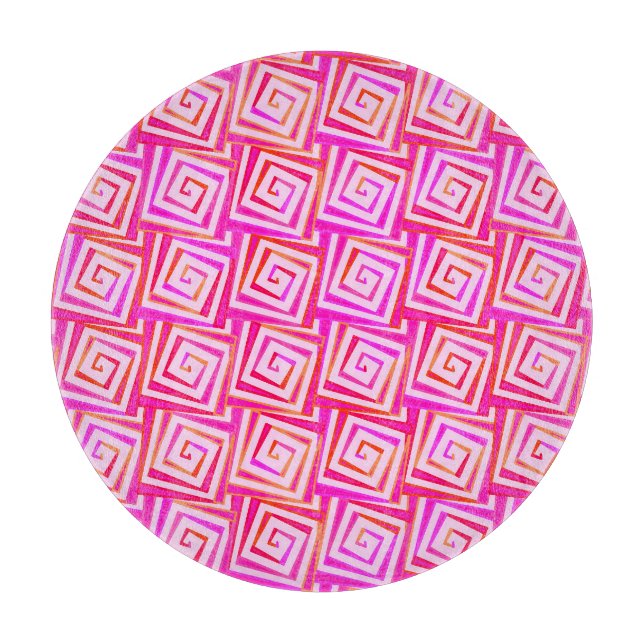 Mid-Century Modern square spirals - pink multi Cutting Board (Front)