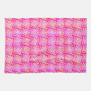 Mid-Century Modern square spirals - pink multi Kitchen Towel