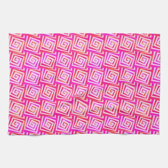 Mid-Century Modern square spirals - pink multi Kitchen Towel (Horizontal)