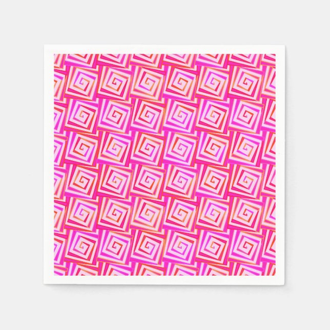 Mid-Century Modern square spirals - pink multi Napkin (Front)
