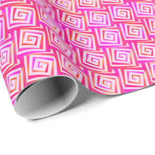 Mid-Century Modern square spirals - pink multi Wrapping Paper