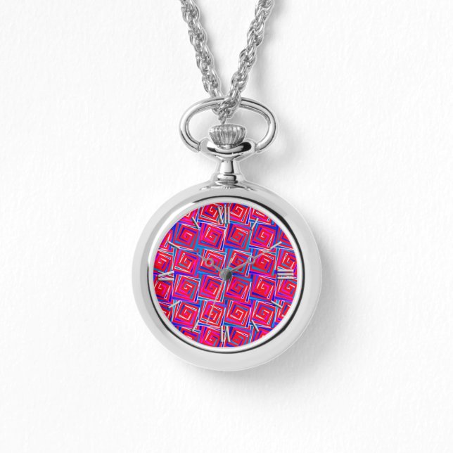 Mid-Century Modern square spirals - red multi Watch (Front)