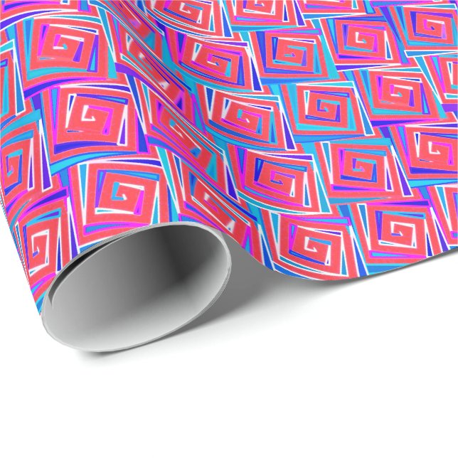 Mid-Century Modern square spirals - red multi Wrapping Paper (Roll Corner)