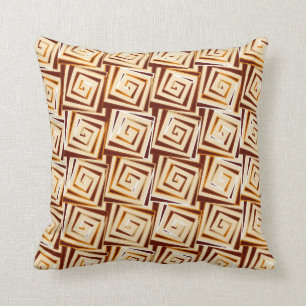 Mid-Century Modern square spirals - tan multi Throw Pillow