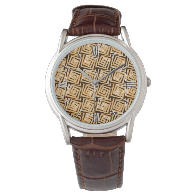 Mid-Century Modern square spirals - tan multi Watch (Front)