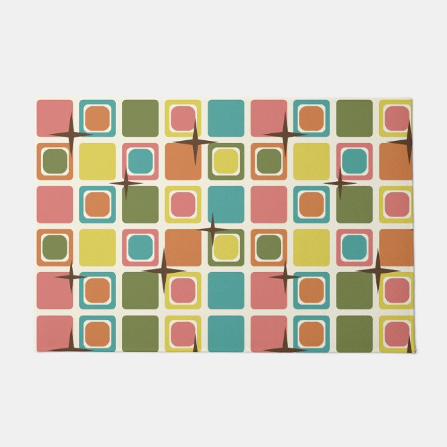 Mid Century Modern Squares Colourful Doormat (Front)