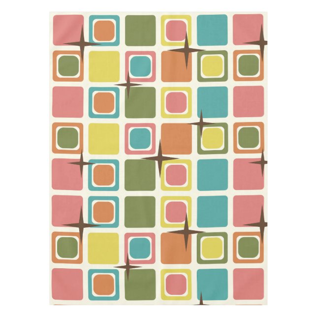 Mid Century Modern Squares Colourful Tablecloth (Front)