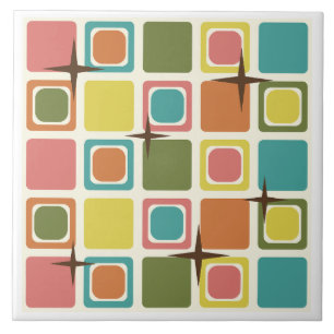 Mid Century Modern Squares Colourful Tile