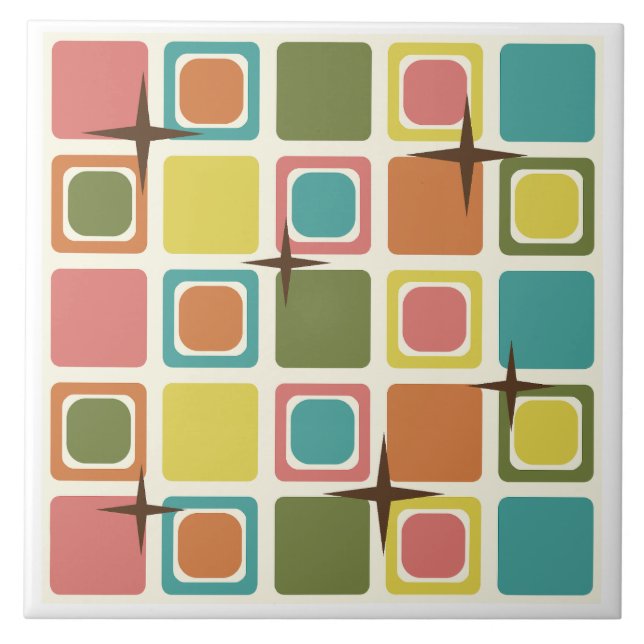 Mid Century Modern Squares Colourful Tile (Front)