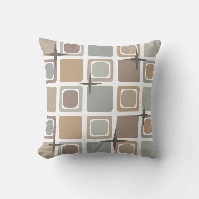 Mid Century Modern Squares Earth Tones Throw Pillow (Front)