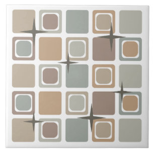 Mid Century Modern Squares Earth Tones Tile