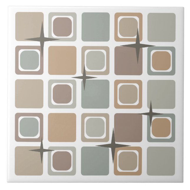 Mid Century Modern Squares Earth Tones Tile (Front)