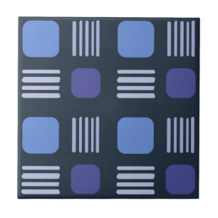 Mid-Century Modern Squares Lines Dark Blue Tile