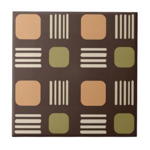 Mid-Century Modern Squares Lines Dark Brown Tile