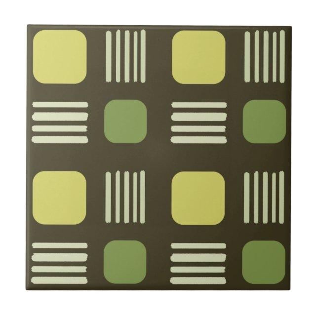 Mid-Century Modern Squares Lines Dark Chartreuse Tile (Front)