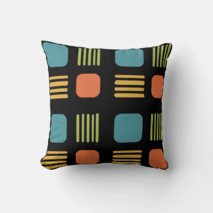 Mid-Century Modern Squares Lines Dark Colourful Throw Pillow