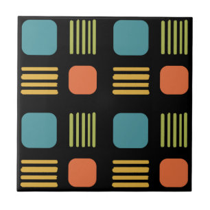 Mid-Century Modern Squares Lines Dark Colourful Tile
