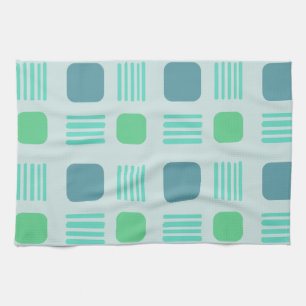 Mid-Century Modern Squares Lines Light Aquamarine Kitchen Towel