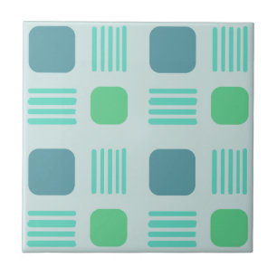 Mid-Century Modern Squares Lines Light Aquamarine Tile