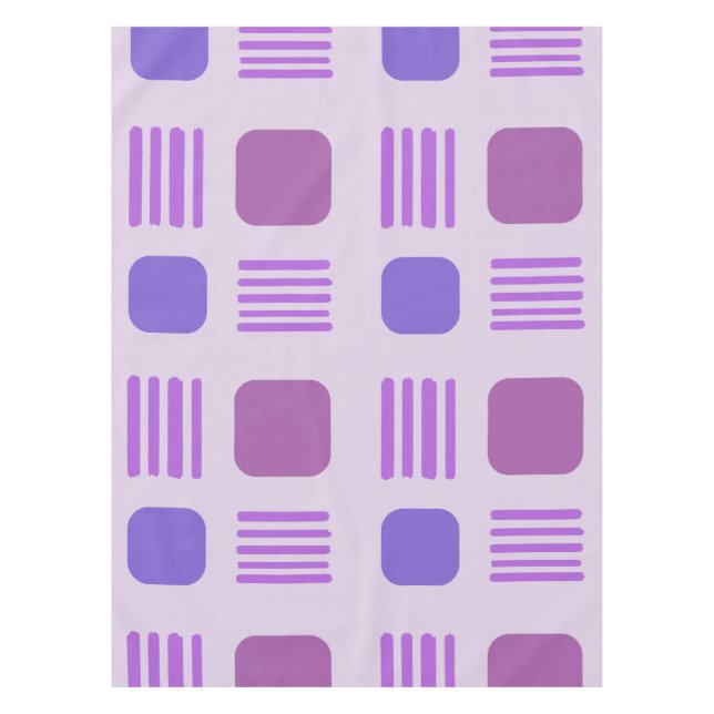 Mid-Century Modern Squares Lines Light Purple Tablecloth (Front)