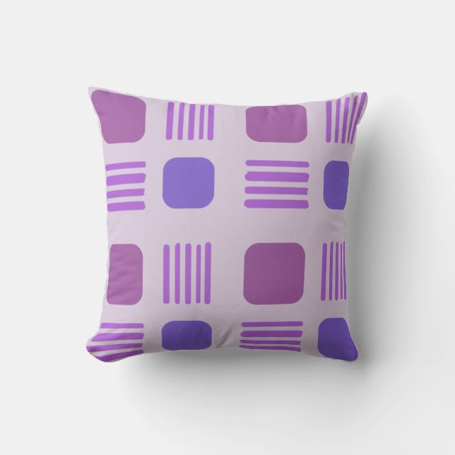 Mid-Century Modern Squares Lines Light Purple Throw Pillow (Front)