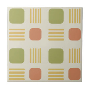Mid-Century Modern Squares Lines Orange Green Tile
