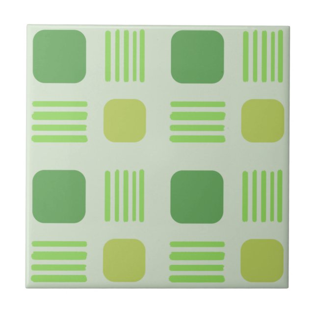 Mid-Century Modern Squares Lines Yellow Green Tile (Front)