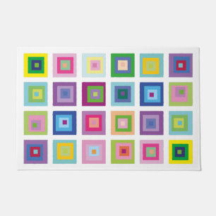 Mid Century Modern Squares Pattern Colourful Doormat