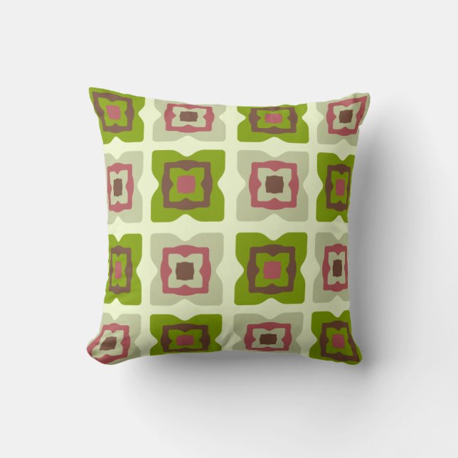 Mid Century Modern Squares Pattern Green Throw Pillow (Front)