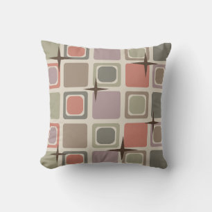 Mid Century Modern Squares Stars Multicolored Throw Pillow
