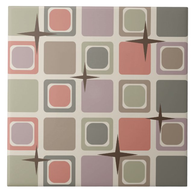 Mid Century Modern Squares Stars Multicolored Tile (Front)