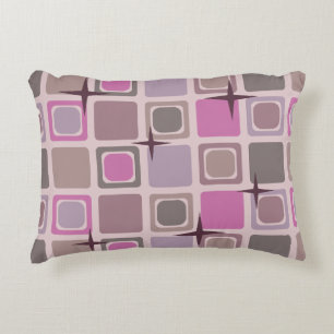 Mid Century Modern Squares Stars Pink Purple Accent Pillow