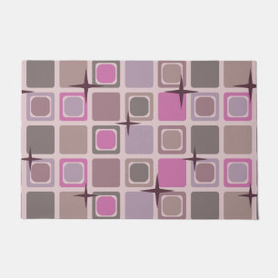 Mid Century Modern Squares Stars Pink Purple Doormat