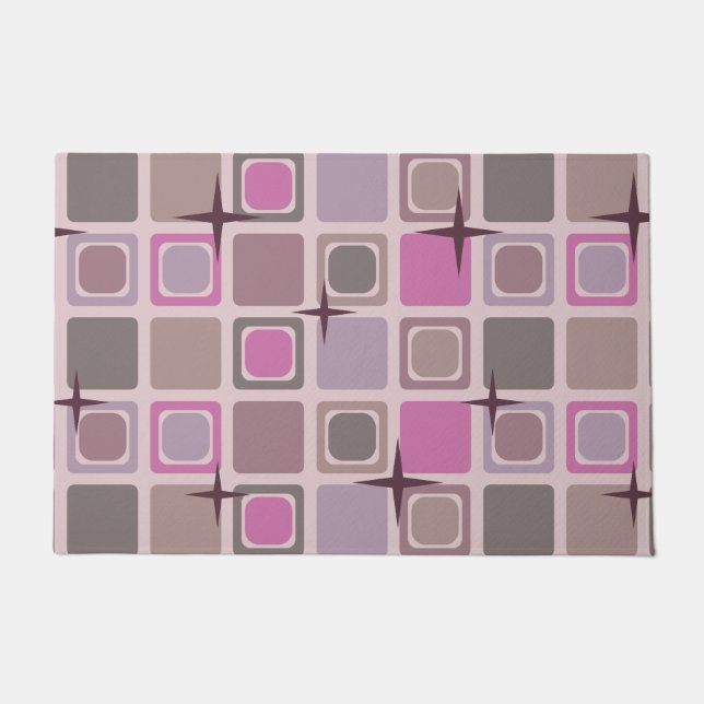 Mid Century Modern Squares Stars Pink Purple Doormat (Front)