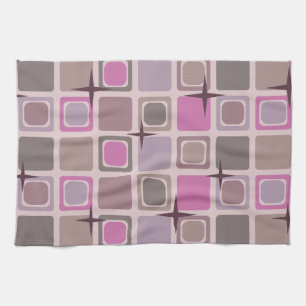 Mid Century Modern Squares Stars Pink Purple Kitchen Towel