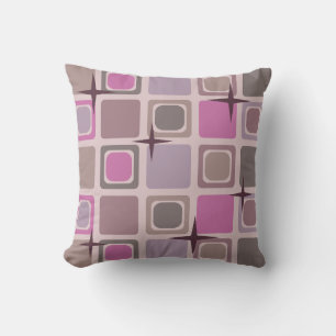 Mid Century Modern Squares Stars Pink Purple Throw Pillow