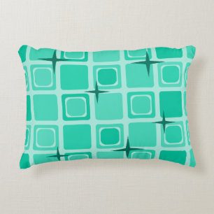 Mid Century Modern Squares Stars Teal Accent Pillow