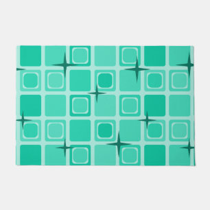Mid Century Modern Squares Stars Teal Doormat