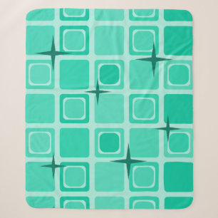 Mid Century Modern Squares Stars Teal Sherpa Blanket